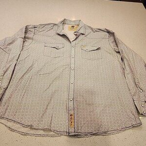 larry mahan western shirt XXL Pearl Snap Long Sleeve Blue White Cotton